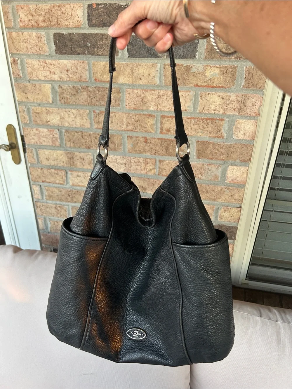 Coach Black Pebbled Leather Hobo Shoulder Bag with Silver Logo - Picture 7 of 9
